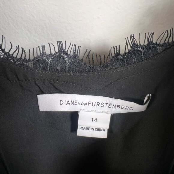 DVF Olivette Lace Trim Slip Dress Size 14 Black Cocktail 90s Practical Magic - Picture 4 of 11